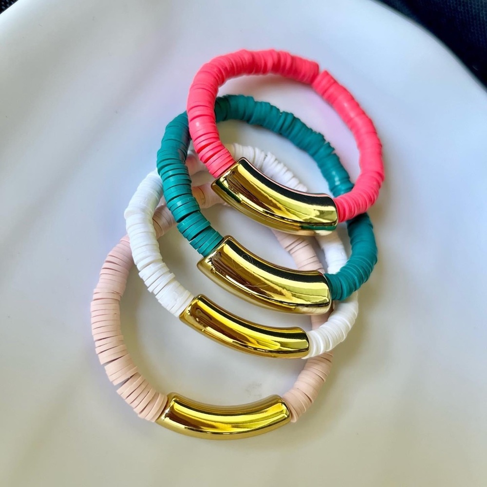 Summer nights ☀️ Gold Tube acrylic bead bracelets, handmade!